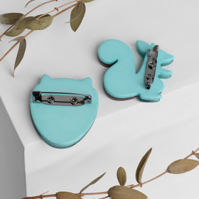 

Брошь (набор 2 штуки) "Сова с белкой", цвет зелёный