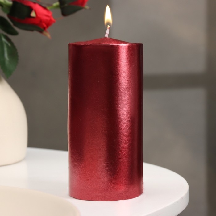 Свеча - цилиндр парафиновая, лакированная, красный металлик, 5,6×12 см свеча цилиндр парафиновая лакированная серебряный металлик 5 6×8 см