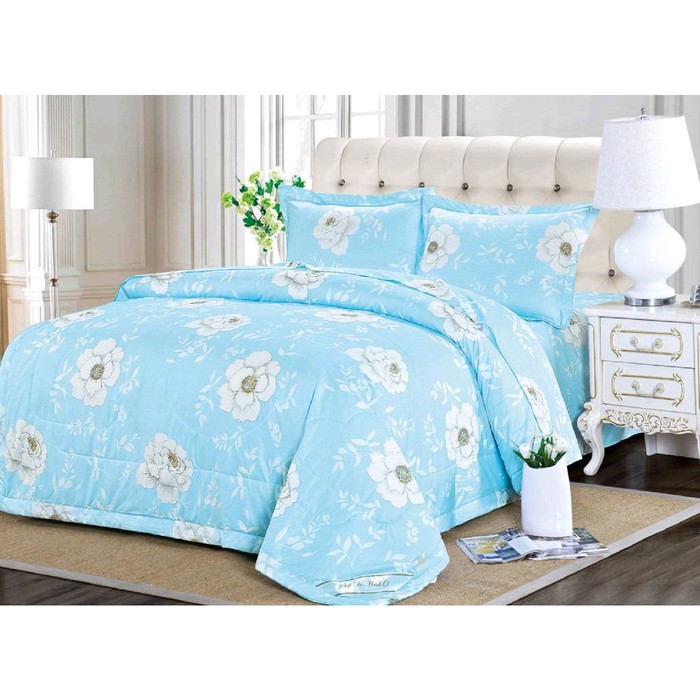 Комплект «Циния»: 160 × 220 см, одеяло 155 × 210 см, 50 × 70 см - 1 шт, голубой