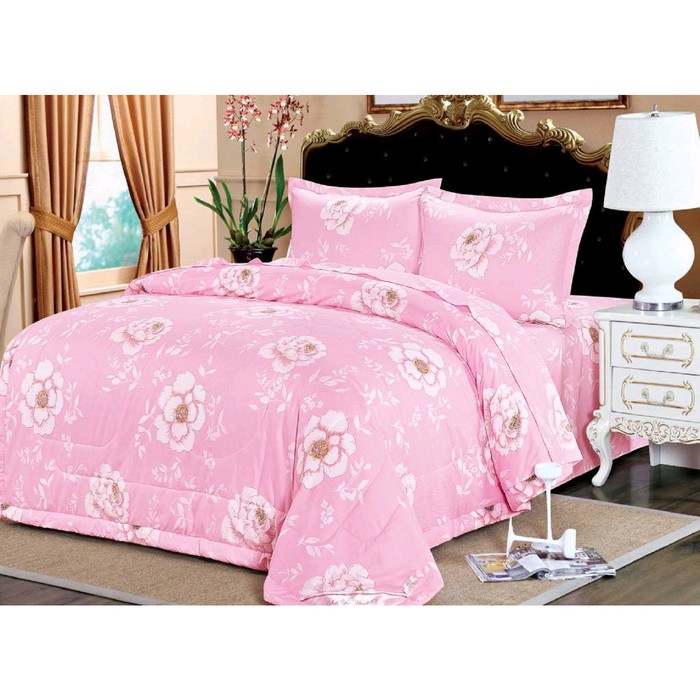 Комплект «Циния»: 230 × 250 см, одеяло 200 × 220 см, 50 × 70 см - 2 шт, розовый