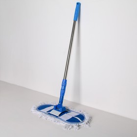Швабра для мытья пола плоская Доляна, насадка х/б 36×12 см, телескопическая стальная ручка 81-122 см, цвет синий Ош