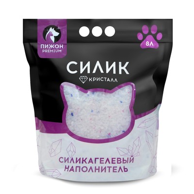 Наполнитель силикагелевый Пижон Premium Crystal, колотый, 8 л