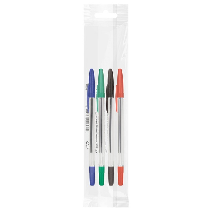 Набор ручек шариковых микс 4 цвета «Стамм» 511, узел 1.0 мм, чернила: синие, красные, зелёные, чёрные, европодвес