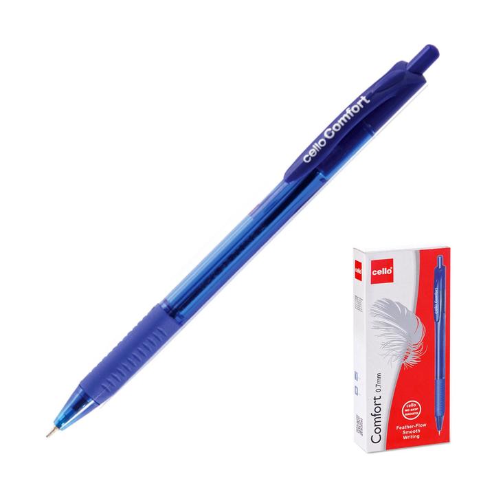 Ручка шариковая Cello Comfort, узел 0.7 мм, автоматическая, резиновый упор, чернила синие, корпус синий