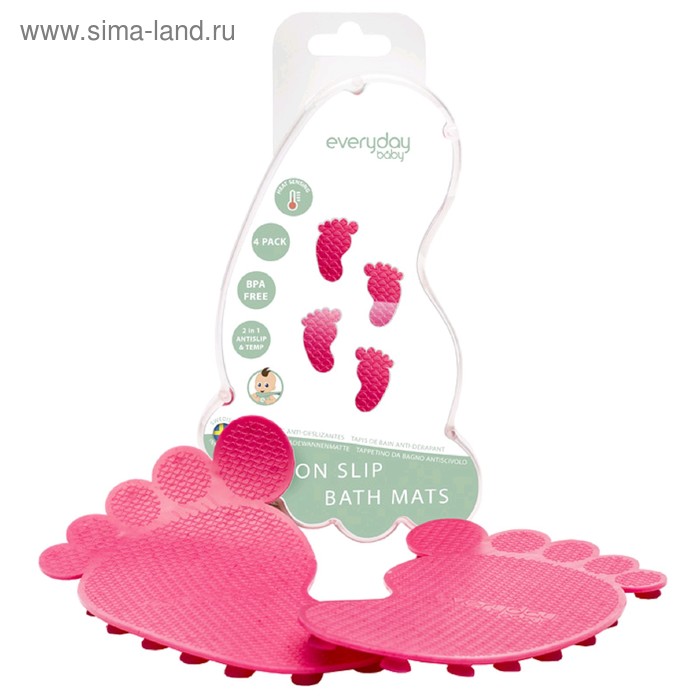 Антискользящие коврики для ванной Everyday Baby, с индикатором температуры, цвет розовый, 4 шт. 50