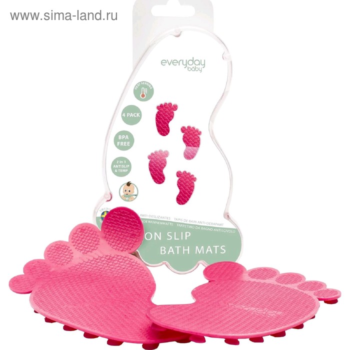 фото Антискользящие коврики для ванной everyday baby, с индикатором температуры, цвет розовый, 4 шт. 50