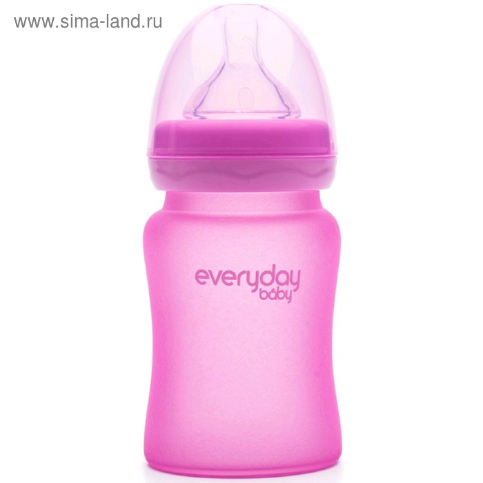 Бутылочка для кормления Everyday Baby, с индикатором температуры, цвет розовый, 150 мл