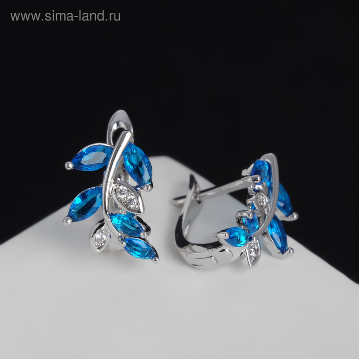 

Серьги со стразами "Верба", цвет голубой в серебре