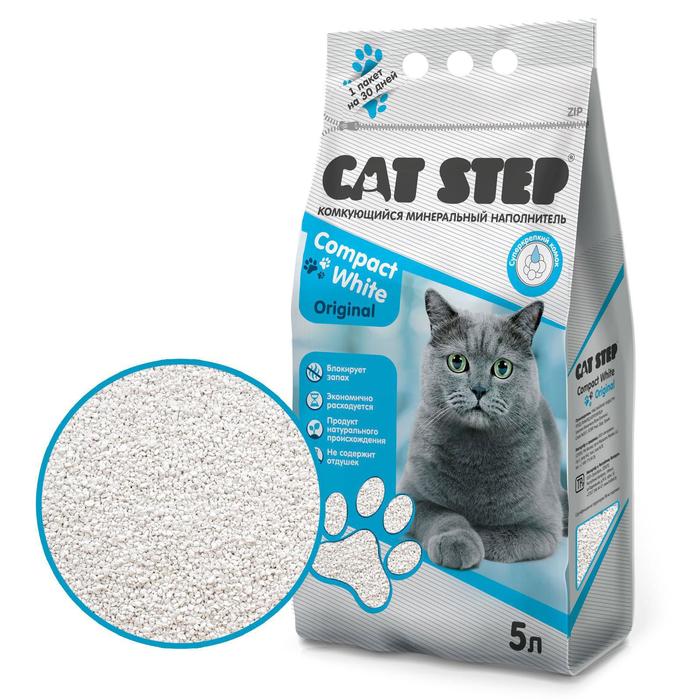 

Наполнитель минеральный комкующийся CAT STEP Compact White Original, 5 л