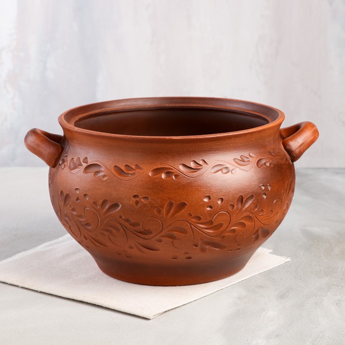 

Горшок духовой, декор, без крышки, красная глина, 4.5 л, микс