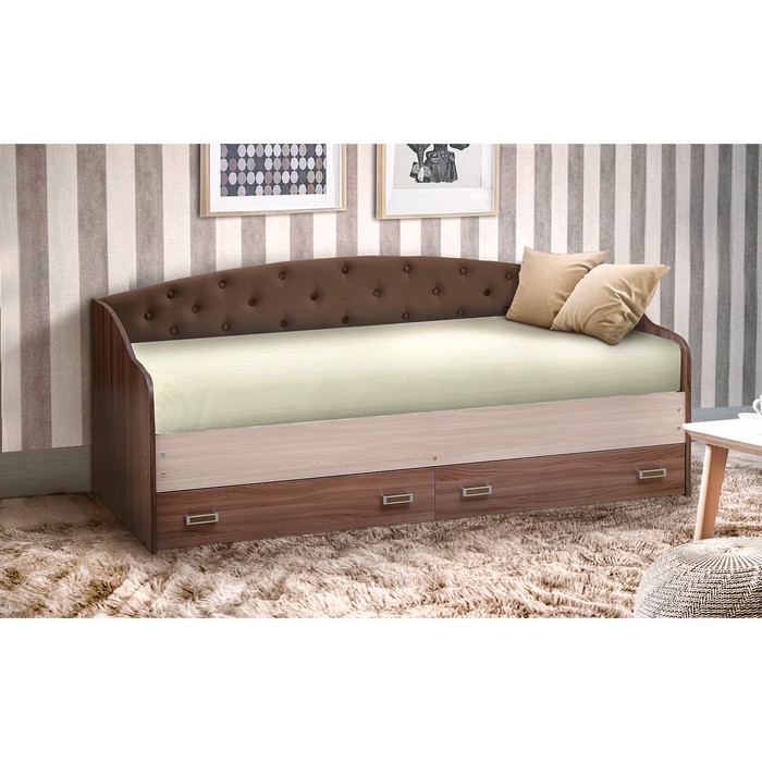 Кровать с мягким изголовьем «Софа №8», 800 × 2000 мм, цвет ясень шимо тёмный/шимо светлый