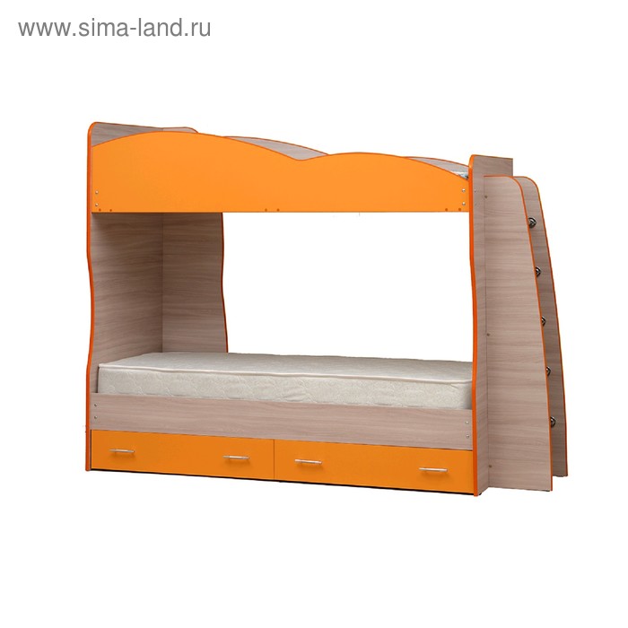 фото Кровать детская двухъярусная «юниор 1.1», 800 × 2000 мм, цвет ясень шимо светлый/оранжевый матрица