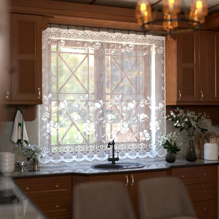 Тюль на кухню на шторной ленте 245х165 см, цвет белый, 100% полиэстер штора на шторной ленте размер 250х165 см цвет белый 100% полиэстер