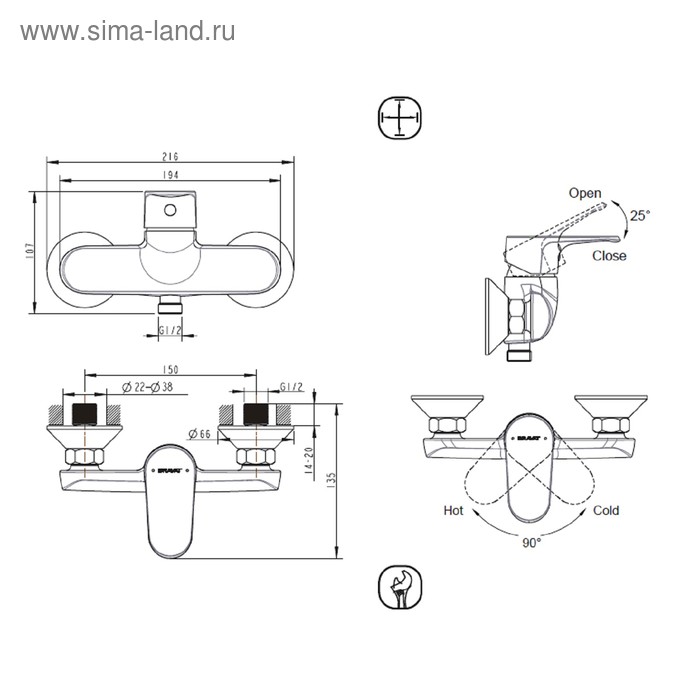

Смеситель для душа BRAVAT Alfa F9120178CP-01, однорычажный, корпус латунь, хром