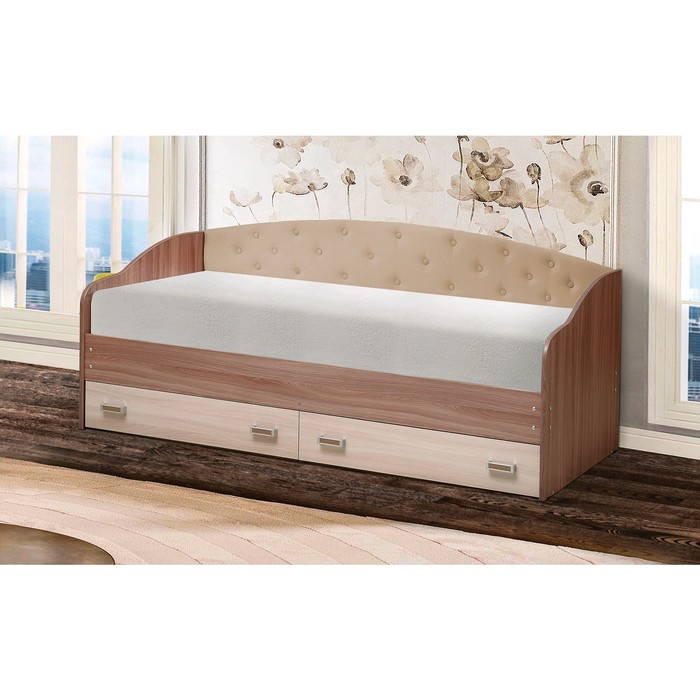 Кровать с мягким изголовьем «Софа №7», 900 × 1900 мм, цвет ясень шимо тёмный/шимо светлый