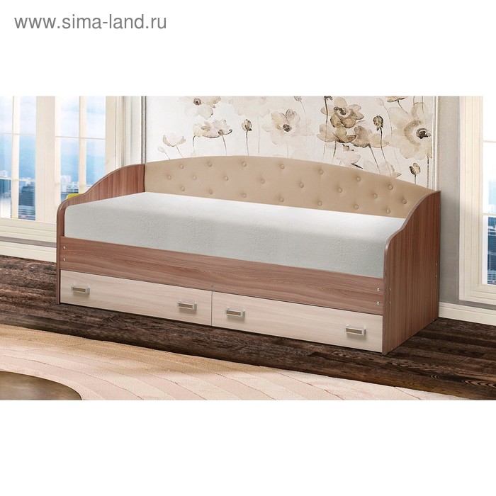 фото Кровать с мягким изголовьем «софа №7», 900 × 1900 мм, цвет ясень шимо тёмный/шимо светлый матрица