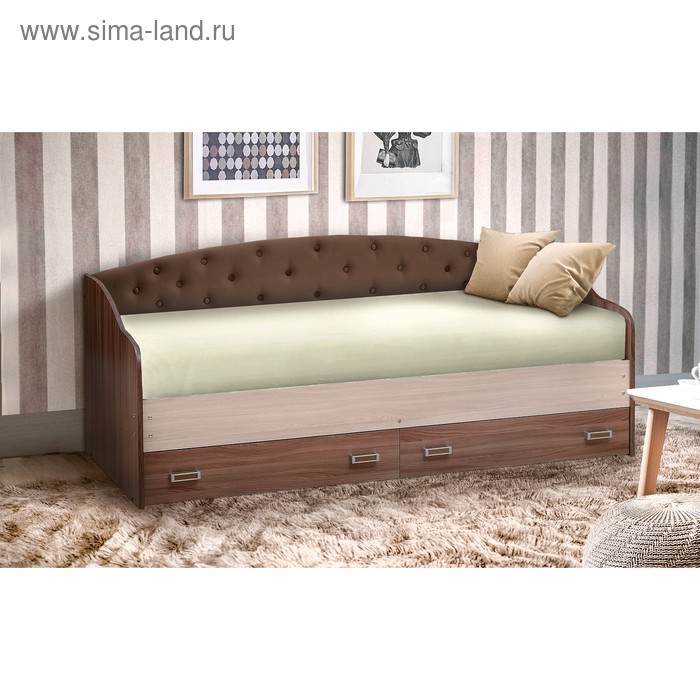 фото Кровать с мягким изголовьем «софа №8», 800 × 1900 мм, цвет ясень шимо тёмный/шимо светлый матрица