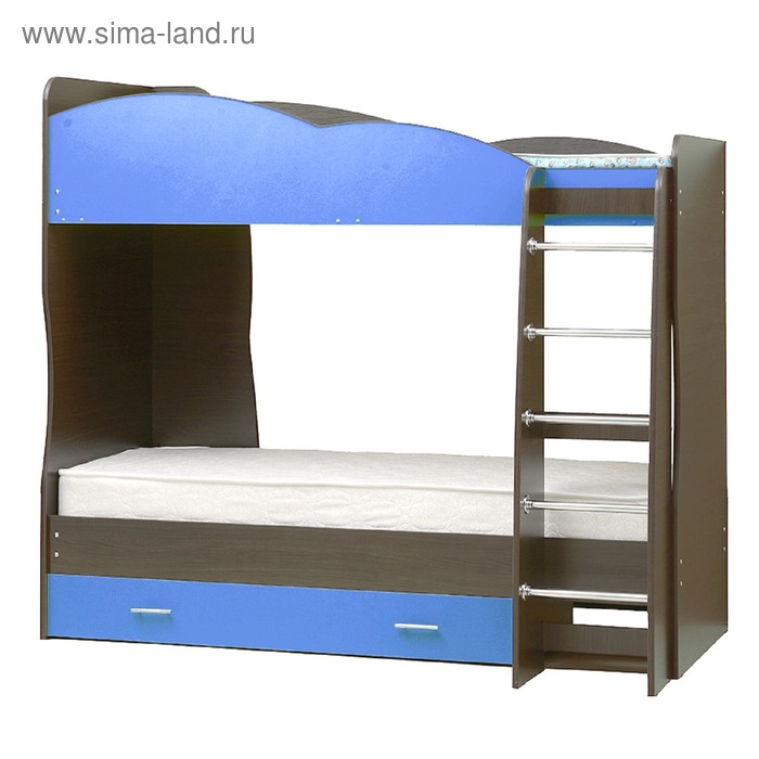 фото Кровать детская двухъярусная «юниор 2.1», 800 × 2000 мм, лдсп, цвет венге / синий матрица