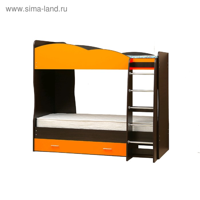 фото Кровать детская двухъярусная «юниор 2.1», 800 × 2000 мм, лдсп, цвет венге / оранжевый матрица