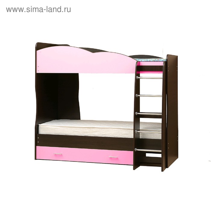 фото Кровать детская двухъярусная «юниор 2.1», 800 × 2000 мм, лдсп, цвет венге / светло-розовый матрица