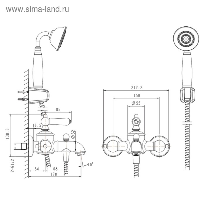 

Смеситель для ванны BRAVAT Art F675109G-B, с коротким изливом, цвет золото