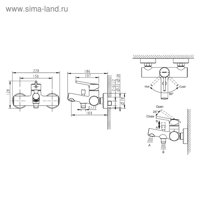 

Смеситель для ванны BRAVAT Palace F6172217CP-01-RUS, однорычажный с коротким изливом, хром