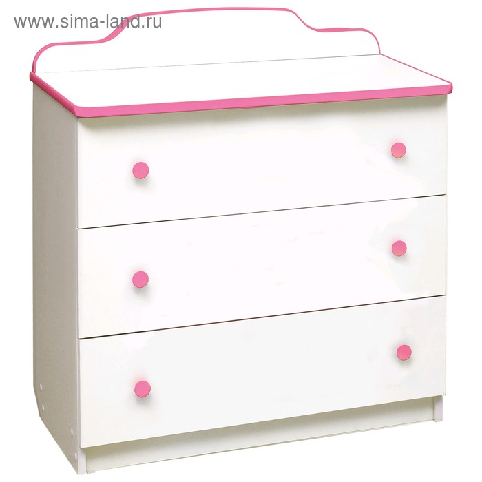 Комод с 3-мя ящиками, 810 × 450 × 850 мм, лдсп, цвет белый / кант и ручки розовые
