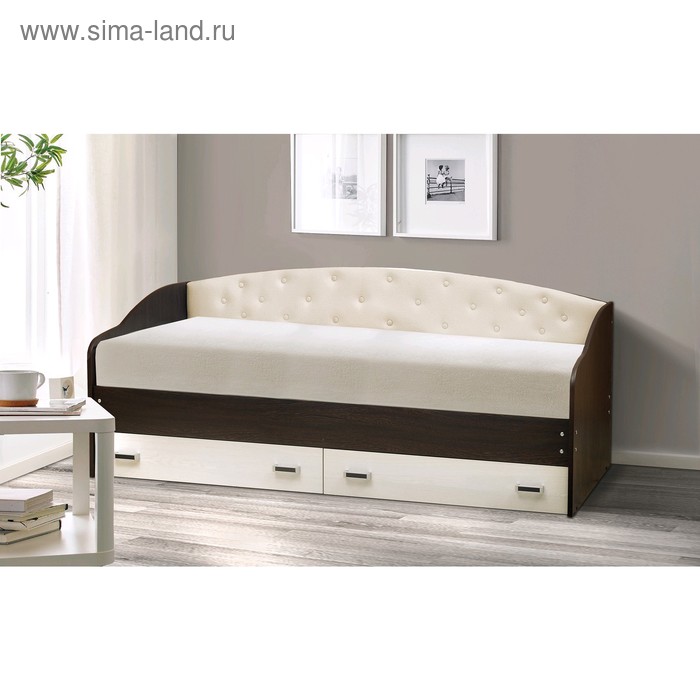 фото Кровать с мягким изголовьем «софа №7», 800 × 1900 мм, цвет венге / ясень анкор светлый матрица