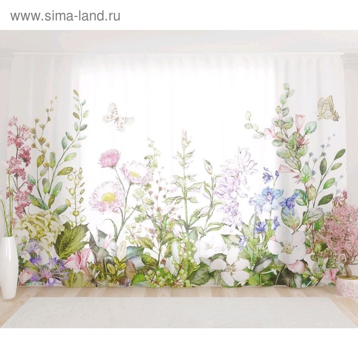 Фототюль «Акварельные цветы», размер 290 х 260 см, вуаль