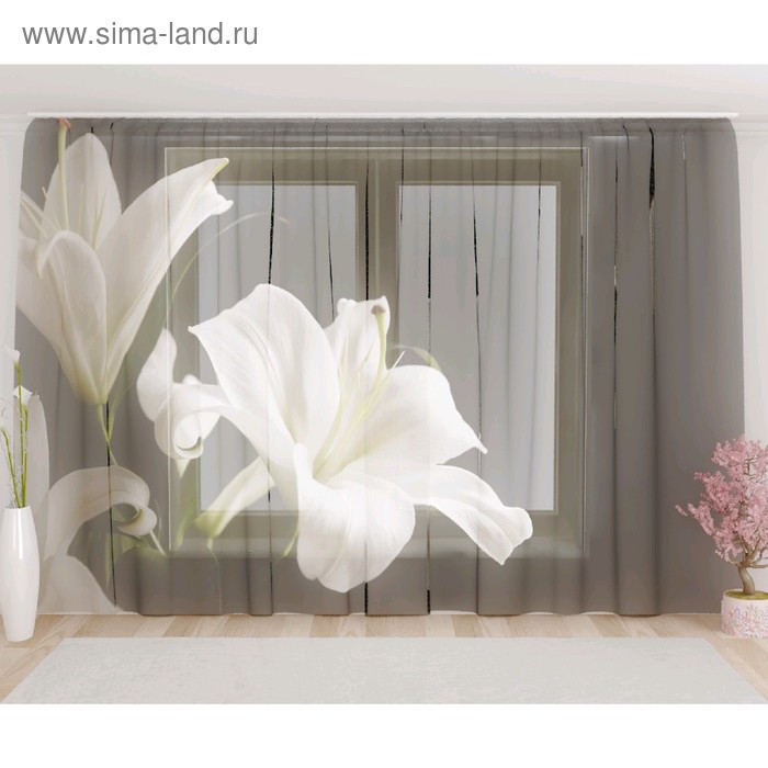 Фототюль «Белые лилии в ночи», размер 290 х 260 см, вуаль