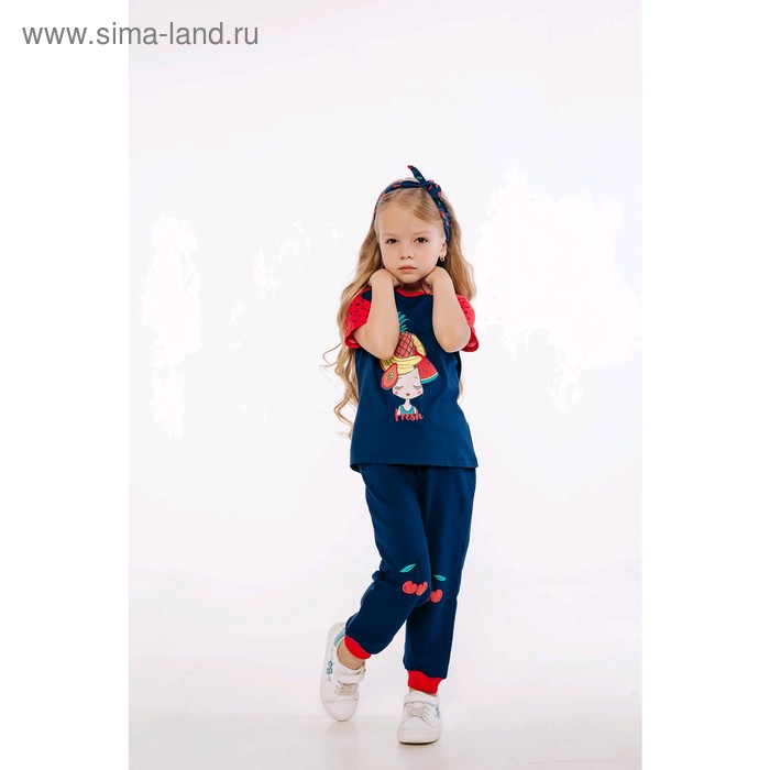 фото Футболка для девочек, рост 104 см, цвет синий, красный batik