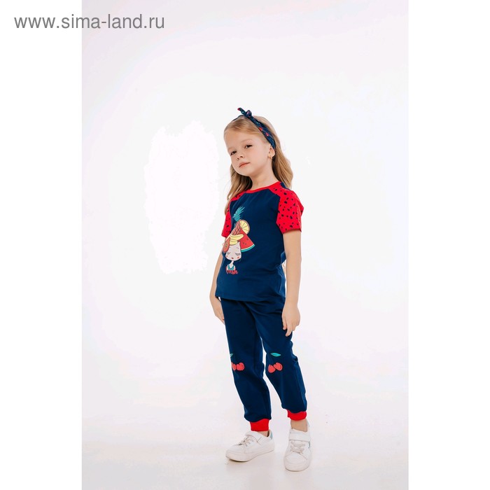 

Футболка для девочек, рост 104 см, цвет синий, красный