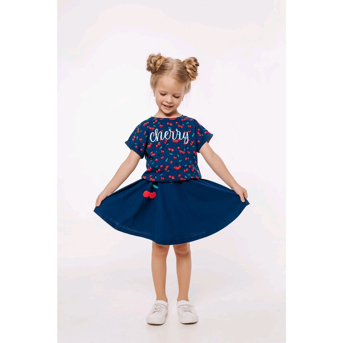 Комплект из футболки и юбки для девочек, рост 110 см, цвет синий, мультиколор