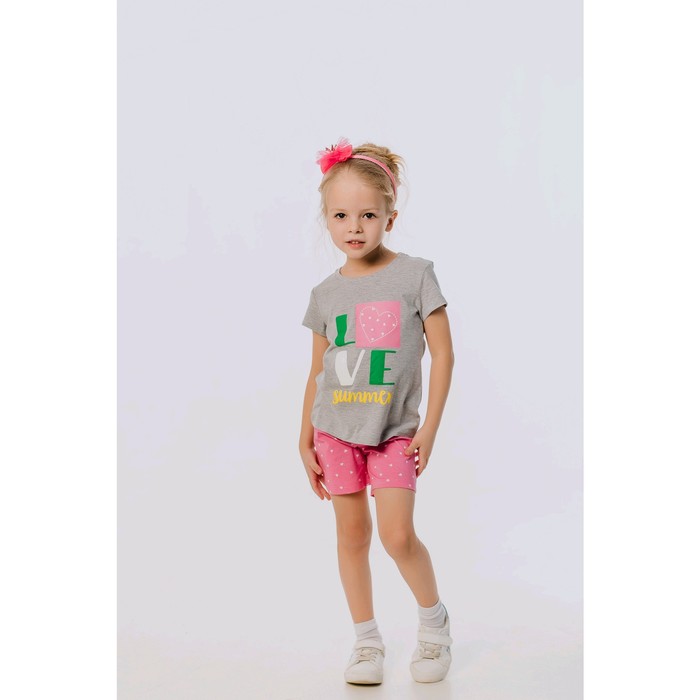 Комплект из футболки и шорт для девочек, рост 104 см, цвет серый, розовый