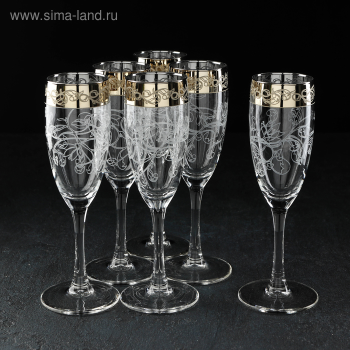 Набор бокалов для шампанского «Флора», 170 мл, 6 шт, с гравировкой и напылением