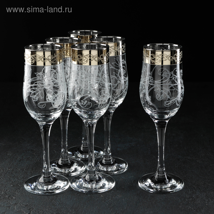Набор бокалов для шампанского «Флора», 190 мл, 6 шт, с гравировкой и напылением