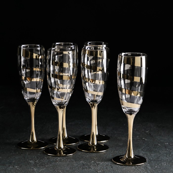 фото Набор бокалов для шампанского «серпантин», 170 мл, 6 шт, золото gidglass