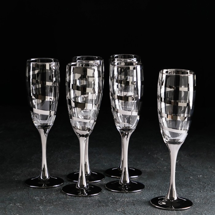 фото Набор бокалов для шампанского gidglass «серпантин», 170 мл, 6 шт, серебро