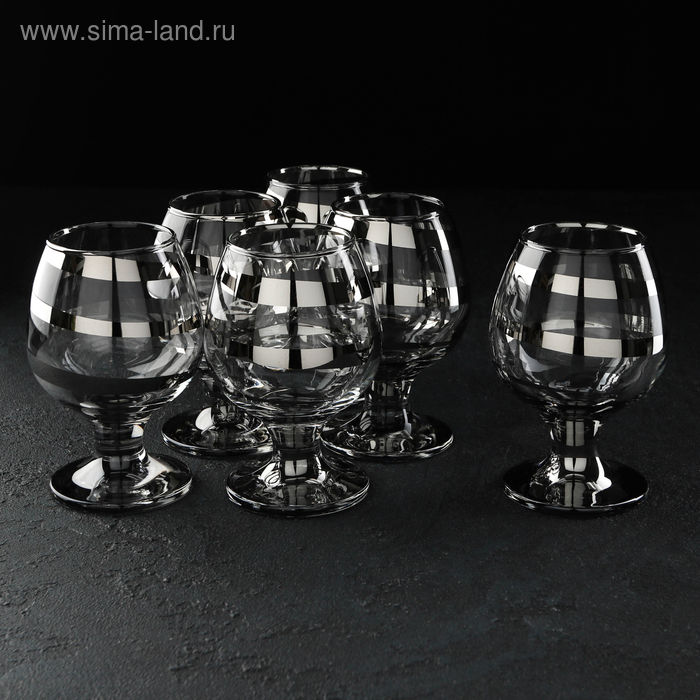 фото Набор бокалов для коньяка «серпантин», 250 мл, 6 шт, серебро gidglass