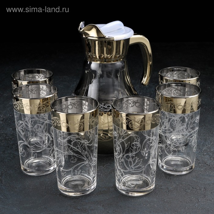 фото Набор питьевой gidglass «флора», 7 предметов: кувшин 1 л, стакан 230 мл 6 шт, с гравировкой и напылением