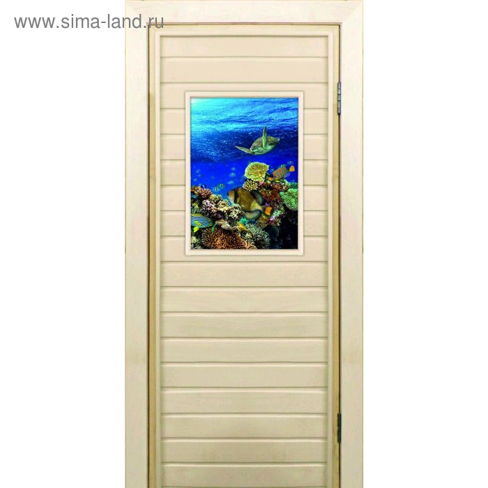 

Дверь для бани со стеклом (40*60), "Морской мир", 180×70см, коробка из осины