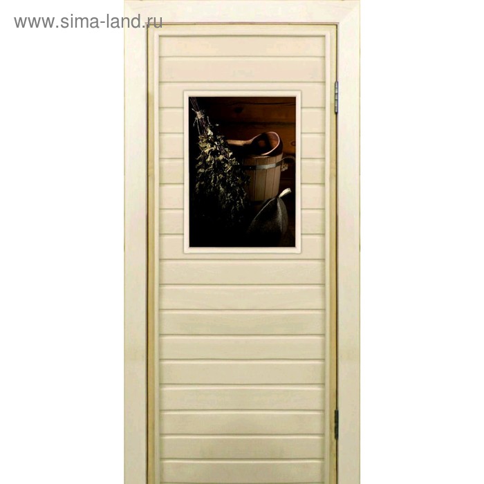 фото Дверь для бани со стеклом (40*60), "банный набор", 190×70см, коробка из осины добропаровъ