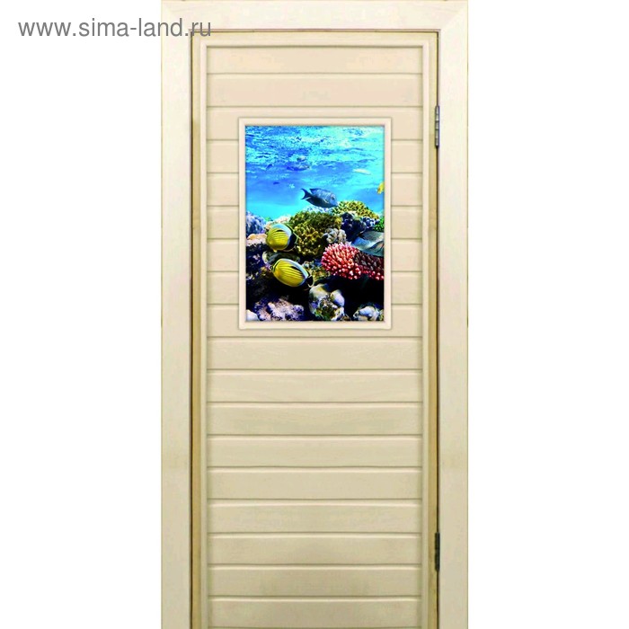 

Дверь для бани со стеклом (40*60), "Кораллы-2", 190×70см, коробка из осины