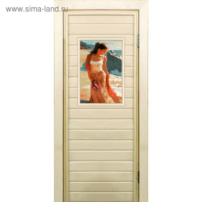 Дверь для бани со стеклом (40*60), Девушка, 180×70см, коробка из осины