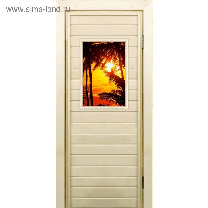 Дверь для бани со стеклом (40*60), Закат, 180×70см, коробка из осины