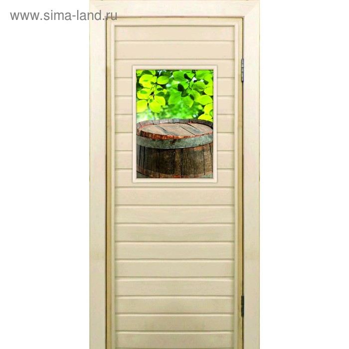 Дверь для бани со стеклом (40*60), Бочонок, 180×70см, коробка из осины