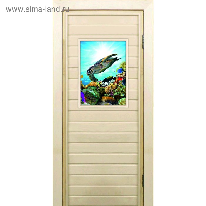 фото Дверь для бани со стеклом (40*60), "черепаха-2", 180×70см, коробка из осины добропаровъ