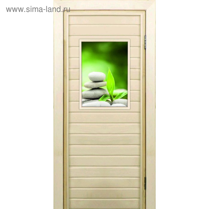 фото Дверь для бани со стеклом (40*60), "галька-1", 170×70см, коробка из осины добропаровъ