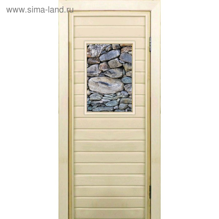 Дверь для бани со стеклом (40*60), Камни, 180×70см, коробка из осины