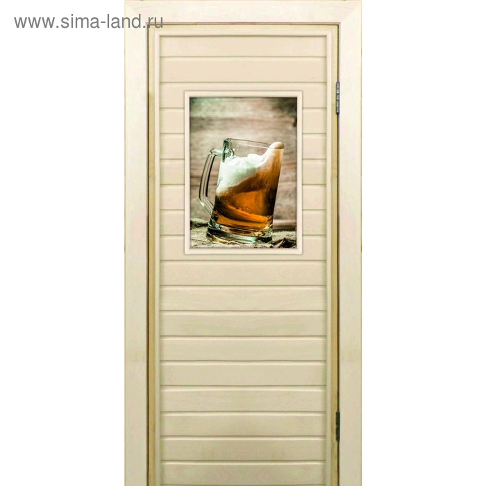 фото Дверь для бани со стеклом (40*60), "кружка с пенным", 170×70см, коробка из осины добропаровъ